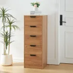 Comodă Varkaus cu 5 sertare, finisaj stejar, 108x40x40 cm