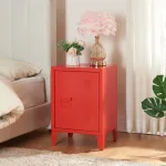 Noptieră metalică Inari roșie cu ușă și raft interior, 57x40x30 cm