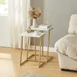 Set 2 măsuțe laterale Salem, alb marmorat și auriu, [en.casa]
