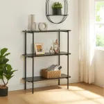 Bibliotecă Samnanger cu 3 polițe, metal și PAL, 100x80x34 cm, negru