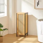 Coș de rufe Tervola 51 L, negru și bambus, cu capac, [en.casa]