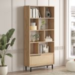 Bücherregal Kvænangen 176x84x30 cm Eichenoptik/Rattanoptik [en.casa]
