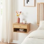 Wandregal Eiker mit Schublade 40x32x23 cm Eiche/Rattanoptik [en.casa]