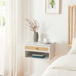 Wandregal Eiker mit Schublade 40x32x23 cm Weiß/Rattanoptik [en.casa]