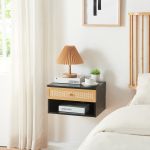 Raft suspendat Eiker cu sertar și aspect ratan, negru, 40x32x23 cm