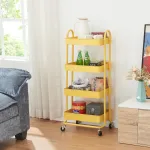 Cărucior de bucătărie cu 4 niveluri și roți, galben, Pyhäntä