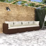 Set mobilier de grădină cu perne, 4 piese, maro, poliratan GartenMobel Dekor