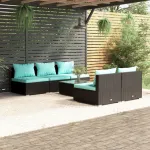 Set mobilier de grădină cu perne, 6 piese, negru, poliratan GartenMobel Dekor