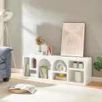 Comodă TV albă Vågå 140x40x48 cm cu 7 compartimente, [en.casa]