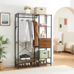 Garderobă tip suport Larem 180x120x40 cm negru și nuc [en.casa]