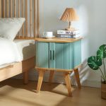 Beistelltisch Tysvær 59x45x45 cm Bambus/Blau [en.casa]