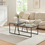 Set 2 măsuțe de cafea Hyllestad, negre, cu blat aspect beton