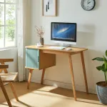 Birou din bambus Tysvær 105x48x75 cm cu dulap lateral albastru