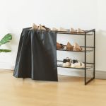 Pantofar metalic cu perdea, 3 rafturi, negru, pentru 9 perechi