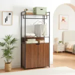 Garderobă Larem cu bară pentru haine și dulap, negru/nuc, 180 x 84 x 40 cm