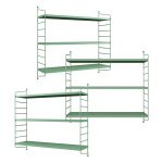 Set 3 rafturi de perete modulare Strangnas, verde pastel, din otel