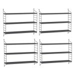 Set 4 rafturi de perete modulare Strängnäs, gri închis, din oțel