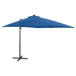 Umbrelă în consolă cu stâlp și LED-uri, albastru azur, 250 cm GartenMobel Dekor