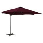 Umbrelă în consolă cu stâlp și LED-uri, roșu bordo, 300 cm GartenMobel Dekor