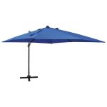 Umbrelă în consolă cu stâlp și LED-uri, albastru azur, 300 cm GartenMobel Dekor