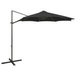 Umbrelă în consolă cu stâlp și LED-uri, negru, 300 cm GartenMobel Dekor