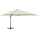 Umbrelă în consolă cu stâlp și LED-uri, nisipiu, 300 cm GartenMobel Dekor