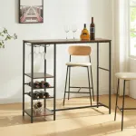 Masă de bar Stjørdal cu suport pentru sticle, negru și nuc