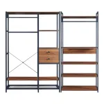 Set 2 garderobe cu rafturi si sertare Larem, finisaj nuc