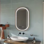 Oglindă LED baie Konrad 50x80 cm, touch, dezaburire, ceas, auriu brushed