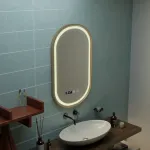 Oglindă LED baie Siegfried 45x90 cm, touch, dezaburire, ceas, auriu brushed