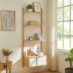 Raft de perete Tingvoll din bambus, cu 3 polițe și dulap, 176x65x34 cm