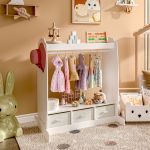 Garderobă pentru copii Moskenes albă cu oglindă și 3 cutii