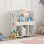 Bibliotecă pentru copii Røyrvik, 75x62x29 cm, cu 6 rafturi și model dinozauri