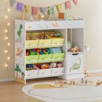 Kinderregal Søndreland 80x90x30 cm mit Dinosaurier Motiv [en.casa]