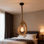 Lustră vintage rustică LV103/130, 1xE27, sfoară și metal, 130 cm, negru