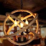 Lustră vintage rustică LV585/4BK, 4xE14, sfoară și metal, 30 cm, negru