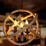 Lustră vintage rustică LV585/4BK, 4xE14, sfoară și metal, 30 cm, negru