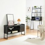 Set mobilier Storfjord cu birou și comodă TV, negru, 2 piese