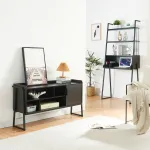 Set mobilier Storfjord cu birou și comodă TV, negru, 2 piese