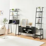 Set mobilier Storfjord 3 piese cu birou, bibliotecă și comodă TV, negru