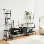 Set mobilier living Storfjord cu 2 etajere scară și comodă TV, negru