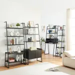 Set mobilier birou Storfjord cu birou și 3 rafturi tip scară, negru