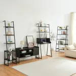 Set mobilier Storfjord 4 piese cu birou, 2 rafturi si comoda TV, negru