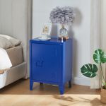 Nachtschrank Inari Türgriff links Stahl Blau [en.casa]