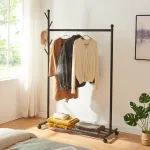 Cuier mobil cu roți și raft pentru pantofi Snåsa, negru, 170x105x43 cm