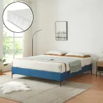 Pat dublu Lilla 140x200 cm cu saltea inclusă, catifea albastră