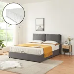 Pat tapițat Lunner 160x200 cm cu saltea și ladă, gri închis