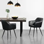 Set 2 scaune dining Birmingham negre cu brațe și tapițerie confortabilă