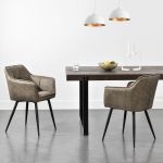 Set 2 scaune dining tapitate Birmingham taupe cu cotiere [en.casa]