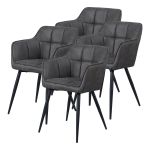 Set 4 scaune dining Birmingham gri închis cu cotiere, tapițate
